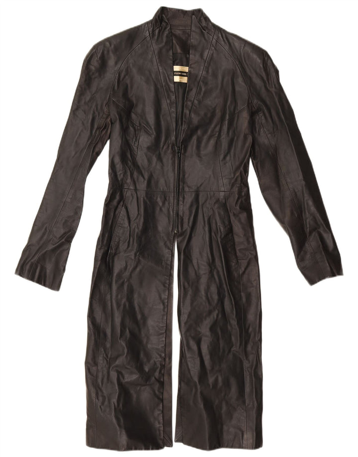 Plein Sud Womens Leather Coat EU 38 Medium Black Leather