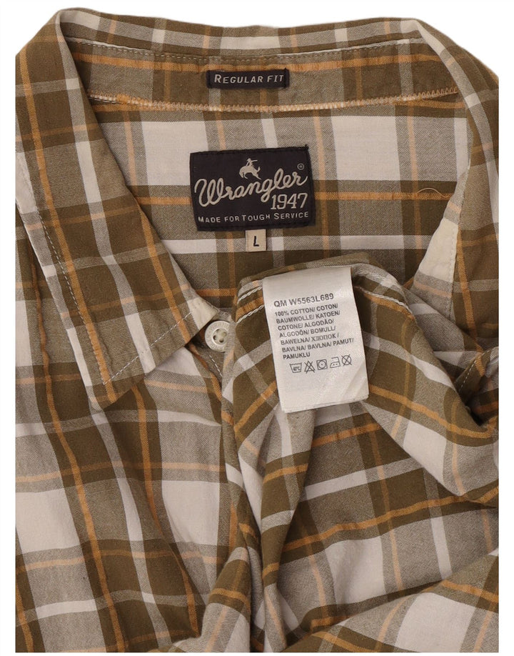 Wrangler Mens Short Sleeve Regular Fit Shirt Large Brown Check Cotton