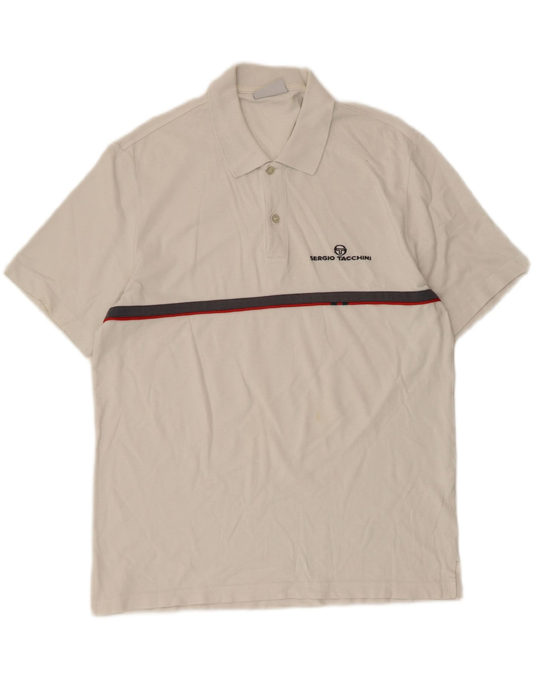 Sergio Tacchini Mens Polo Shirt Large White Striped Cotton