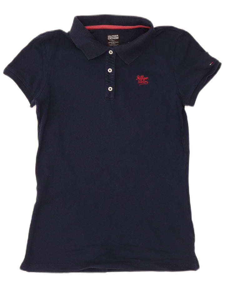 TOMMY HILFIGER Womens Polo Shirt UK 14 Large Navy Blue Cotton