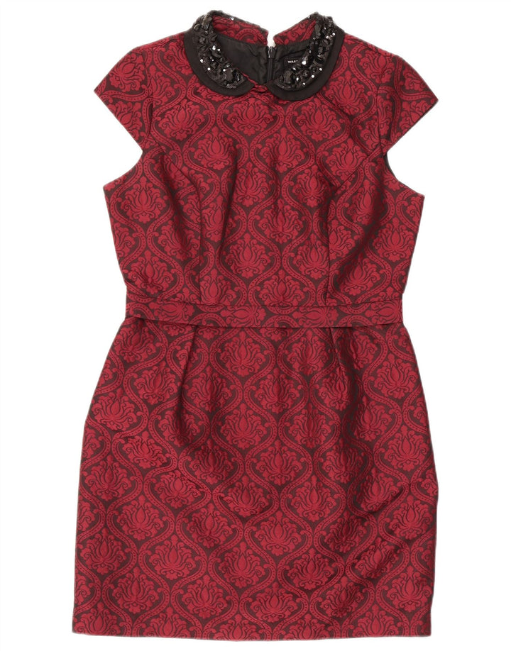 WAREHOUSE Womens Sheath Dress UK 12 Medium Burgundy Paisley Polyester