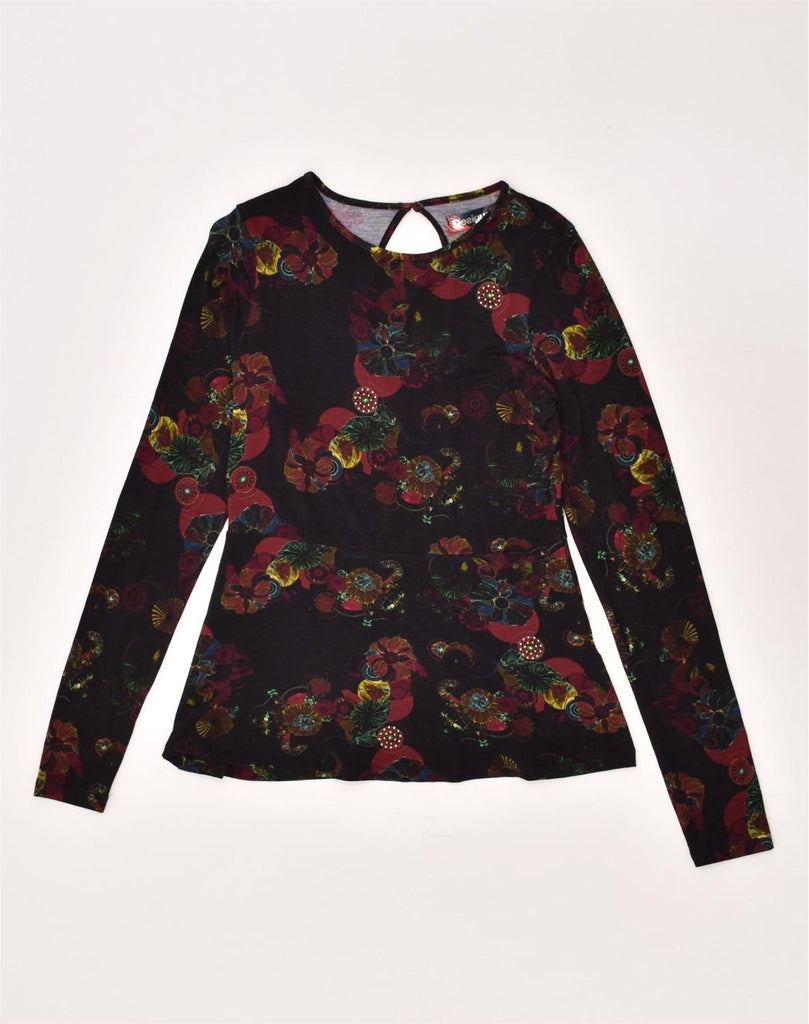 DESIGUAL Womens Blouse Top UK 4 XS Black Floral | Vintage Desigual | Thrift | Second-Hand Desigual | Used Clothing | Messina Hembry 