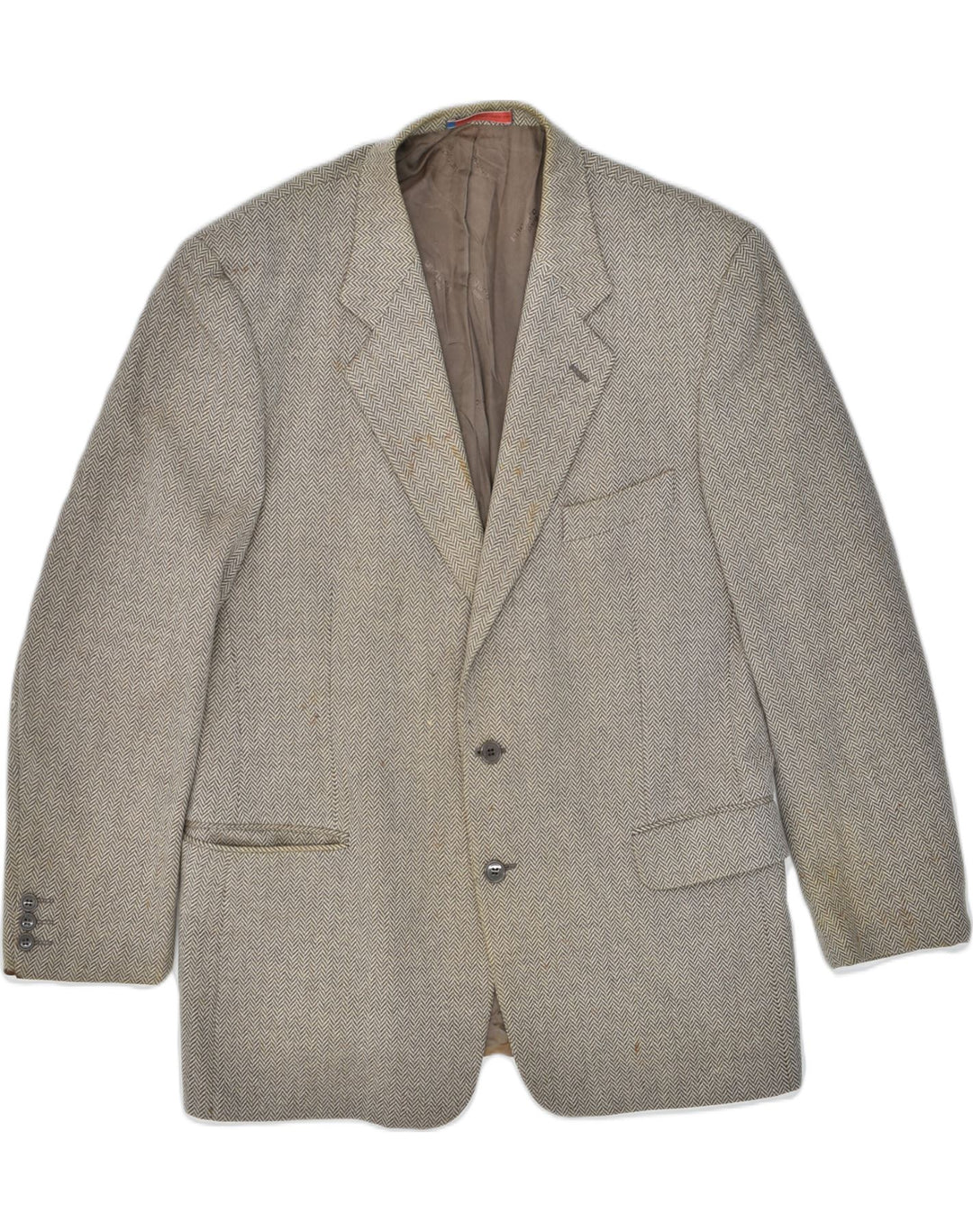 UNGARO Mens 2 Button Blazer Jacket IT 54 2XL Beige Herringbone Virgin Wool | Vintage Ungaro | Thrift | Second-Hand Ungaro | Used Clothing | Messina Hembry 