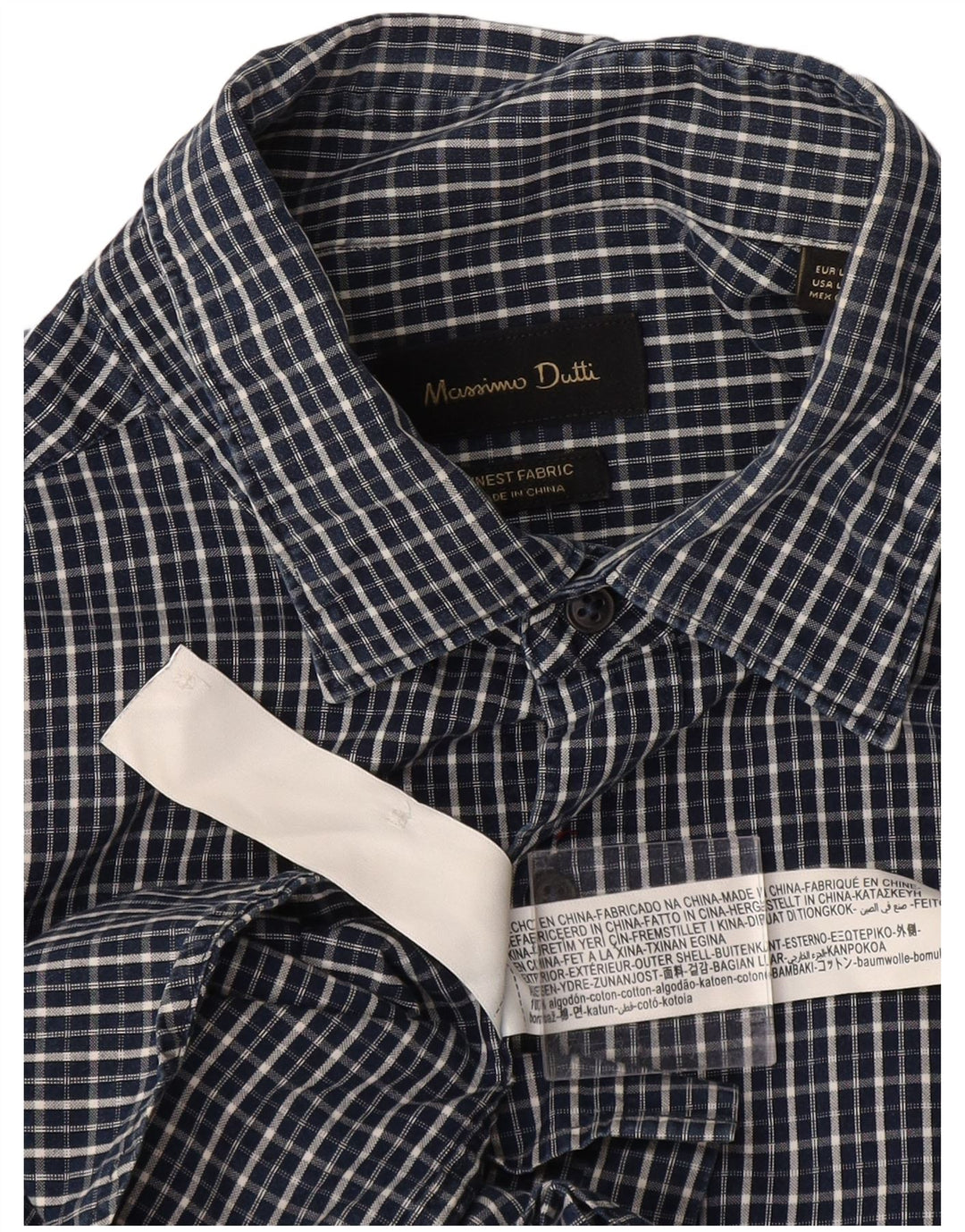 Massimo Dutti Mens Shirt Large Navy Blue Check Cotton