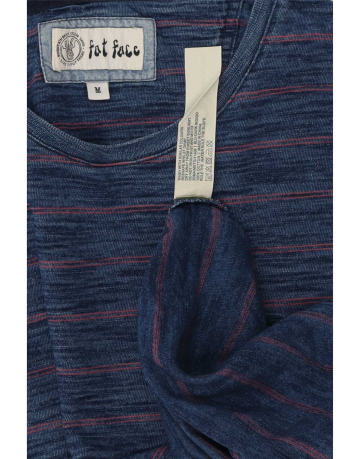 Fat Face Mens T-Shirt Top Medium Navy Blue Pinstripe Cotton