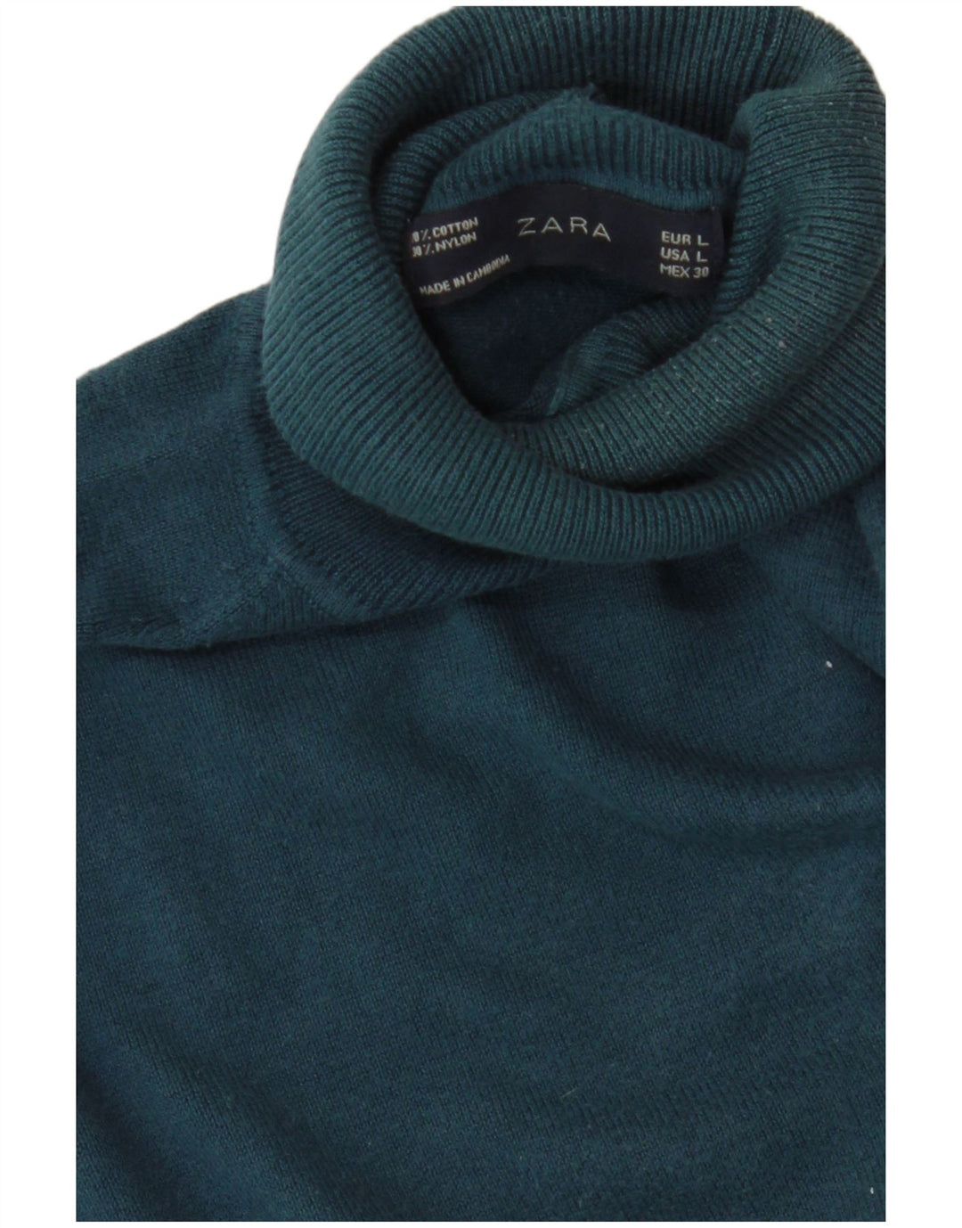 Zara Womens Roll Neck Jumper Sweater UK 14 Large Blue Cotton