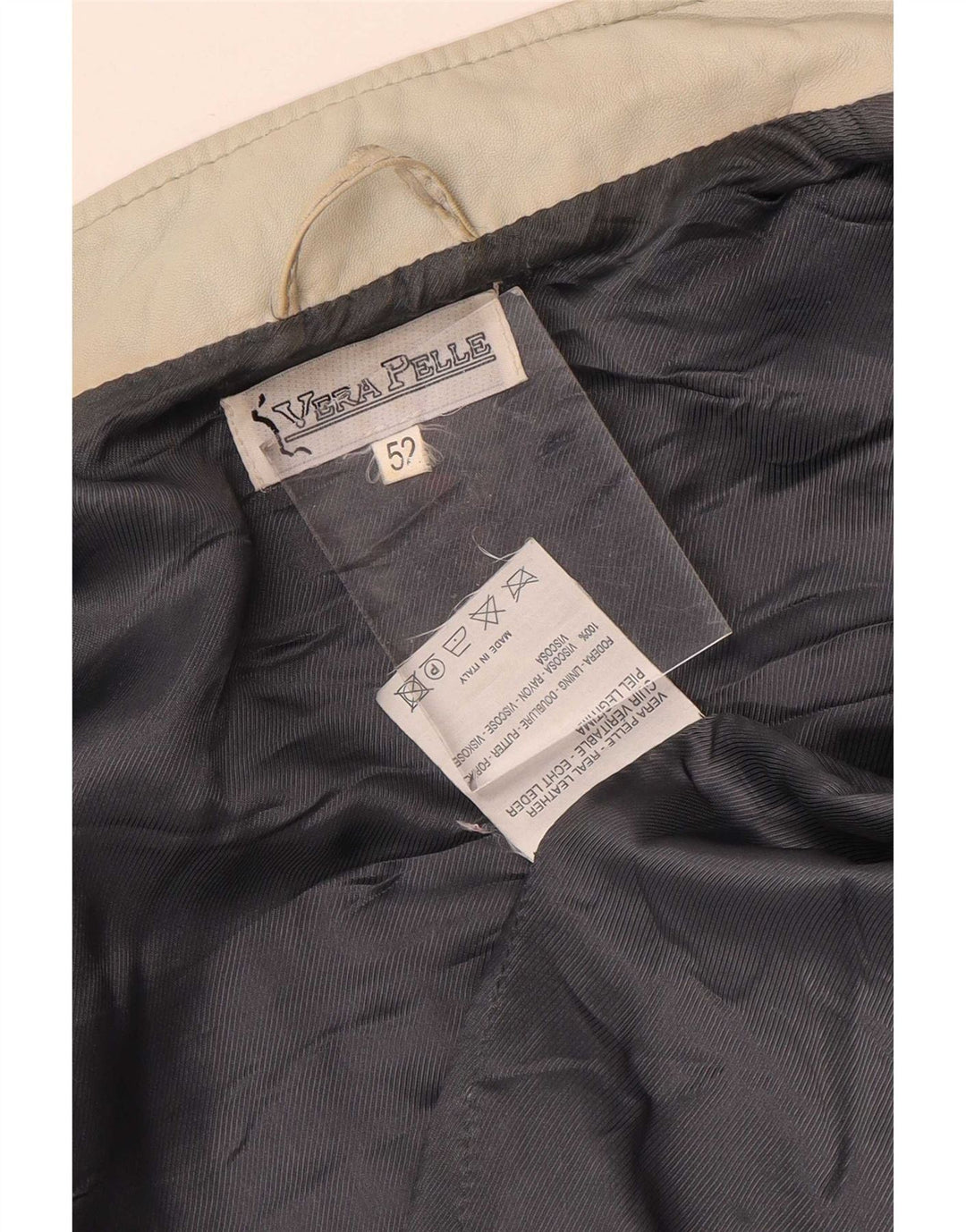 Vintage Womens Leather Jacket IT 52 2XL Beige