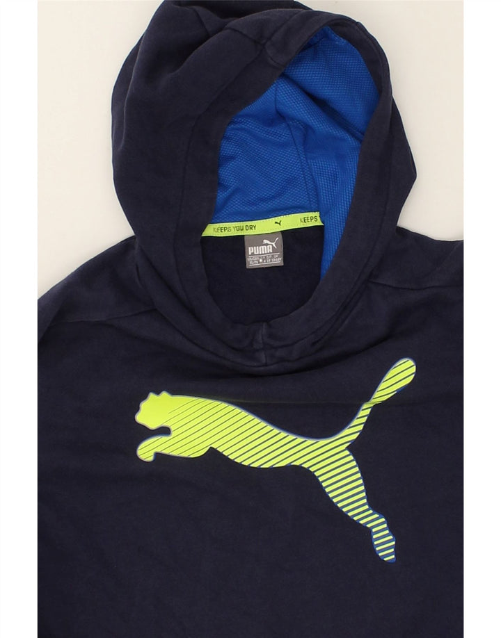 PUMA Boys Graphic Hoodie Jumper 13-14 Years Navy Blue Cotton | Vintage Puma | Thrift | Second-Hand Puma | Used Clothing | Messina Hembry 