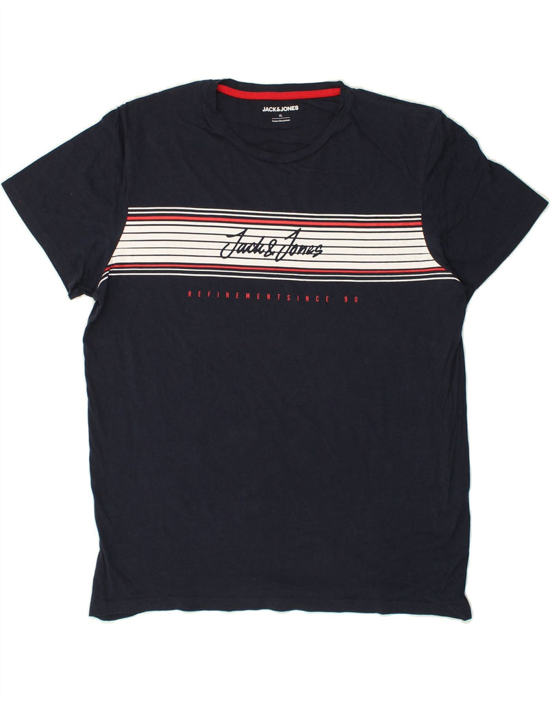 JACK & JONES Mens Graphic T-Shirt Top XL Navy Blue Cotton | Vintage Jack & Jones | Thrift | Second-Hand Jack & Jones | Used Clothing | Messina Hembry 