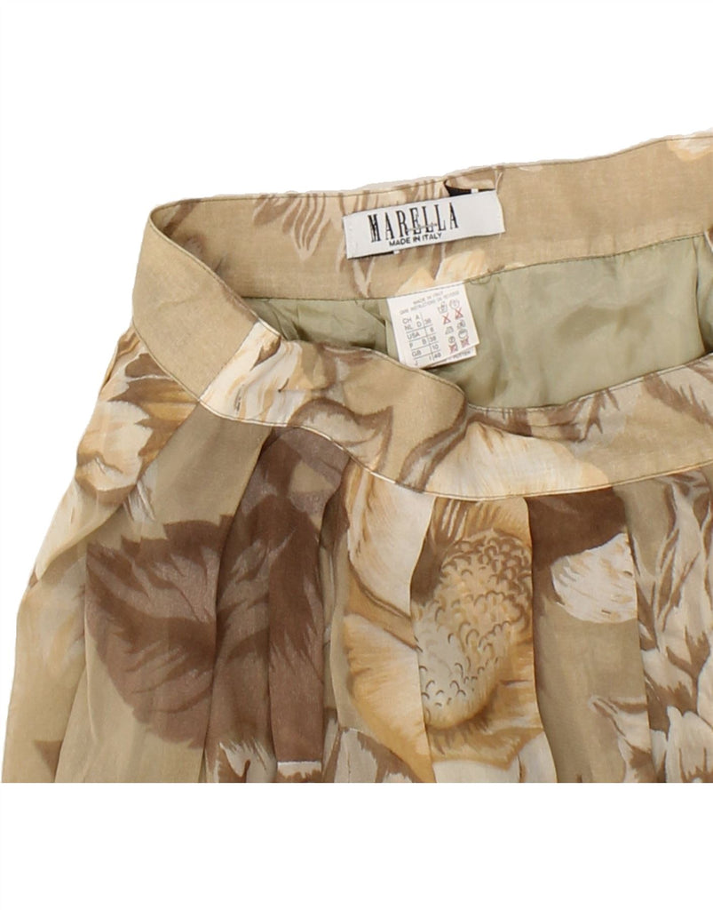 MARELLA Womens Pleated Skirt UK 10 Small W26 Brown Floral Viscose | Vintage Marella | Thrift | Second-Hand Marella | Used Clothing | Messina Hembry 