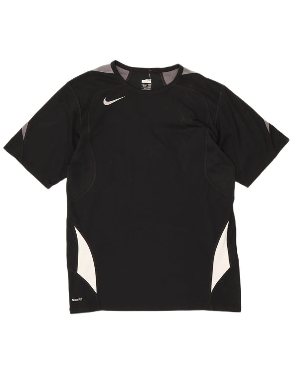 NIKE Mens Fit Dry T-Shirt Top UK 39/41 Medium Black Colourblock Polyester