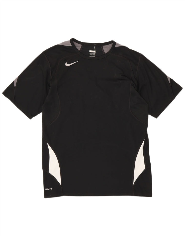 NIKE Mens Fit Dry T-Shirt Top UK 39/41 Medium Black Colourblock Polyester
