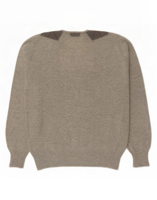 Vintage Mens V-Neck Jumper Sweater Small Grey Argyle/Diamond