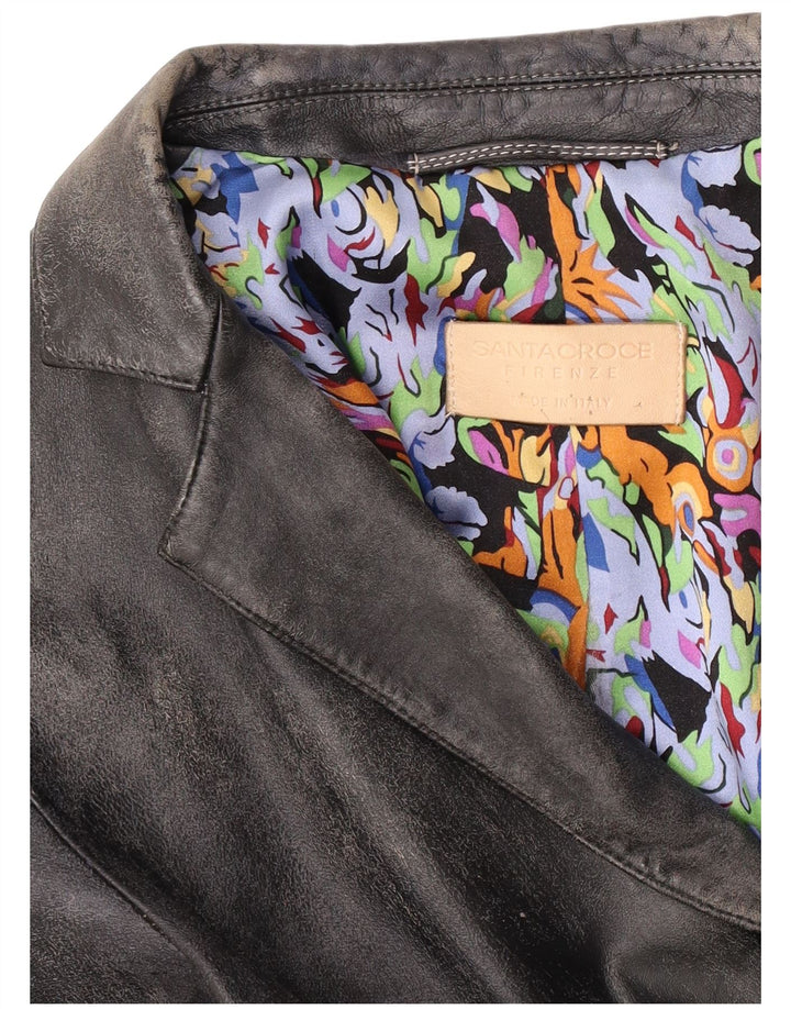 Santacroce Womens 2 Button Leather Blazer Jacket UK 10 Small Black