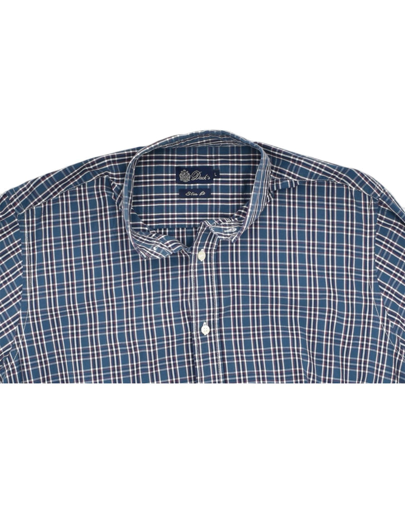 DACK'S Mens Slim Fit Shirt Large Blue Check Cotton | Vintage | Thrift | Second-Hand | Used Clothing | Messina Hembry 