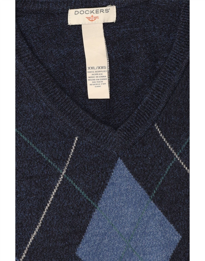 DOCKERS Mens Vest Tank Top 2XL Navy Blue Argyle/Diamond Acrylic Vintage Dockers and Second-Hand Dockers from Messina Hembry 