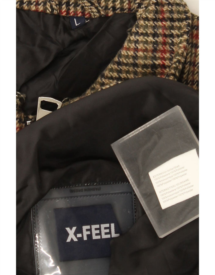 X-FEEL Mens Bomber Jacket UK 40 Large Brown Houndstooth Polyester