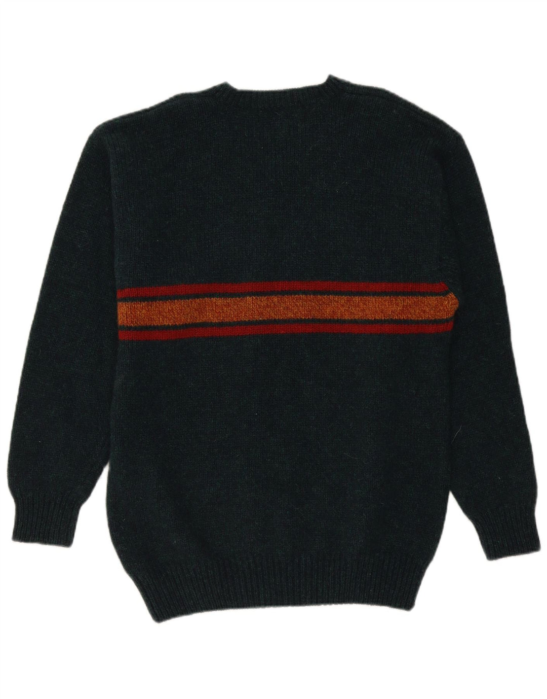 Vintage Mens V-Neck Jumper Sweater Large Green Striped Wool