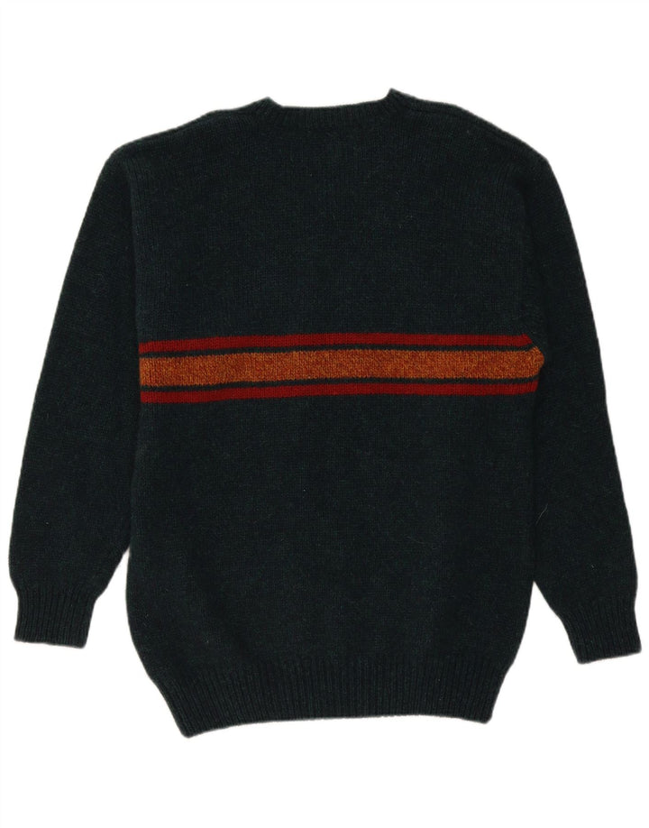 Vintage Mens V-Neck Jumper Sweater Large Green Striped Wool