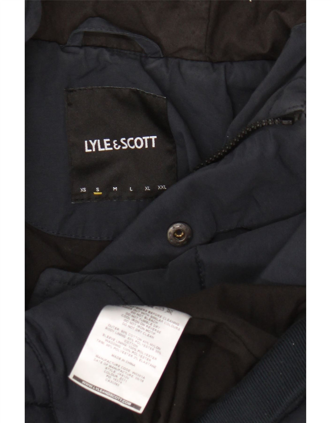 Lyle & Scott Mens Hooded Padded Jacket UK 36 Small Navy Blue Cotton