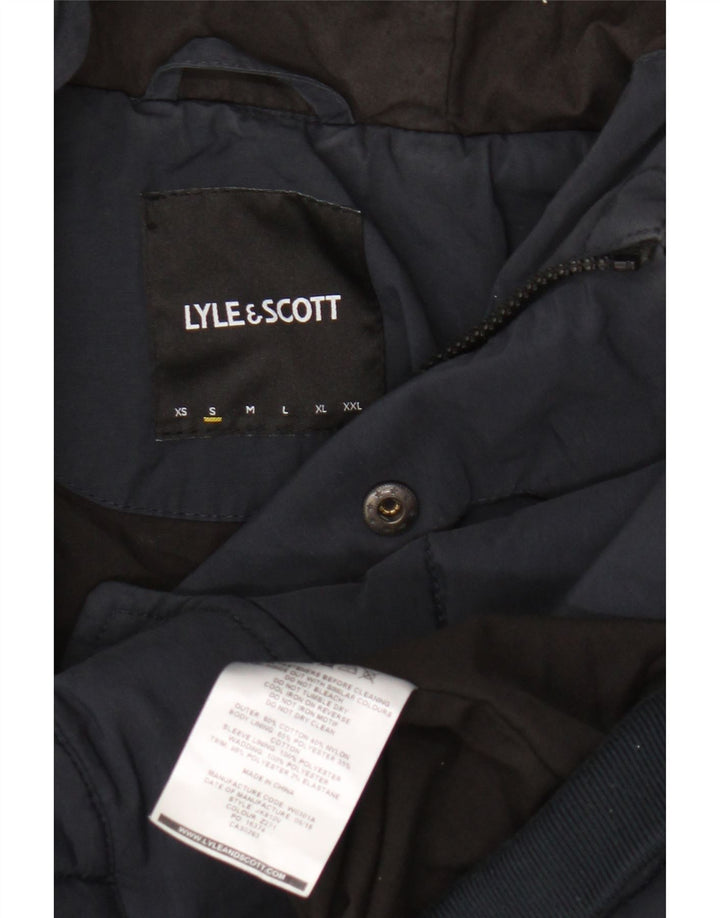 Lyle & Scott Mens Hooded Padded Jacket UK 36 Small Navy Blue Cotton
