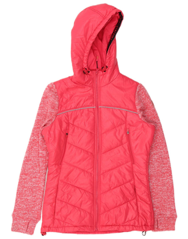 Superdry Womens Hooded Padded Jacket UK 8 Small Pink Flecked Polyester