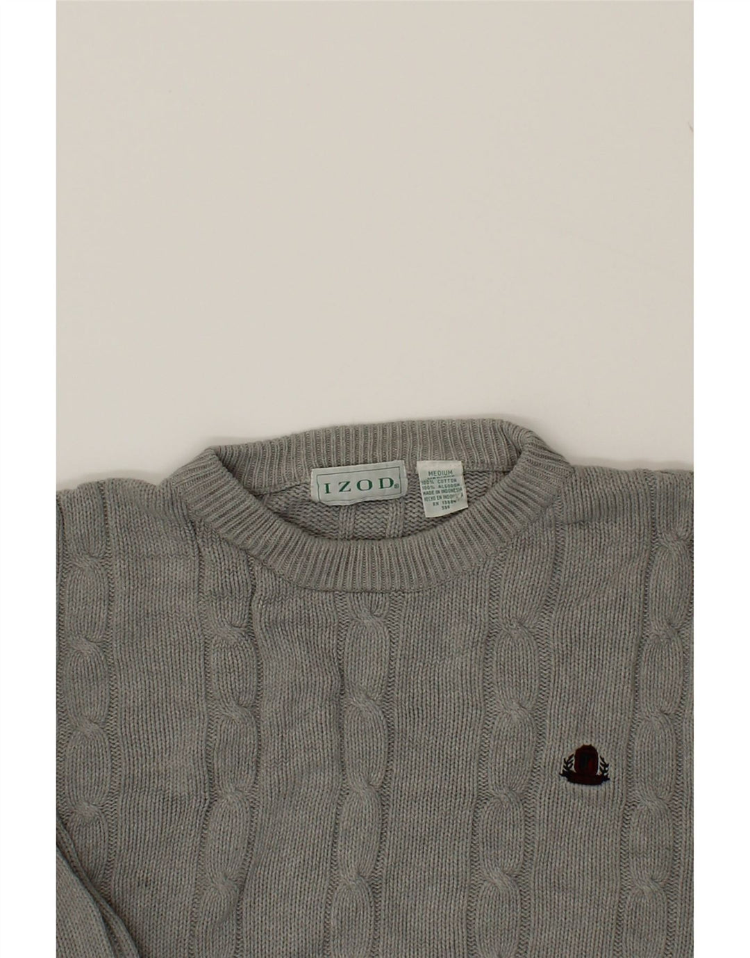 IZOD Mens Crew Neck Jumper Sweater Medium Grey Cotton Vintage Izod and Second-Hand Izod from Messina Hembry 