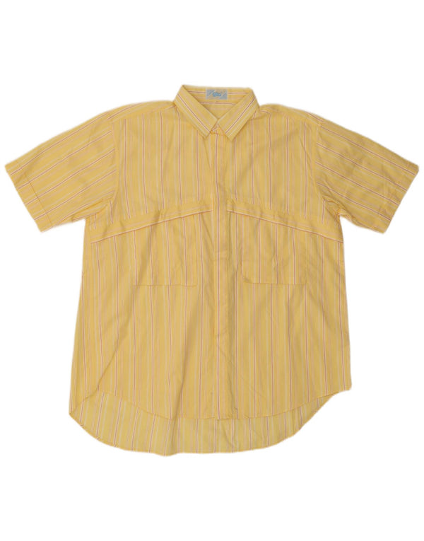 Vintage Mens Short Sleeve Shirt Large Yellow Pinstripe Cotton
