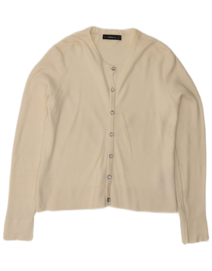 Zara Womens Cardigan Sweater UK 12 Medium White Viscose