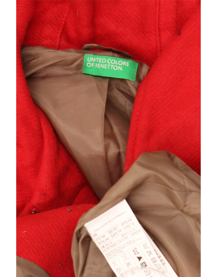 BENETTON Womens Hooded Duffle Coat UK 16 Large Red Wool