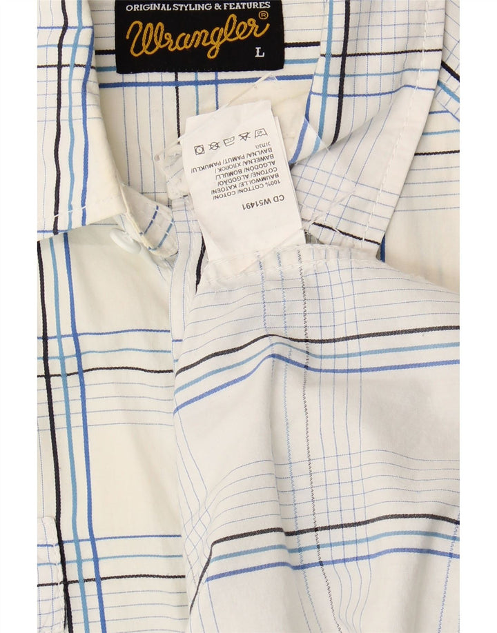 WRANGLER Mens Short Sleeve Shirt Large White Check Cotton