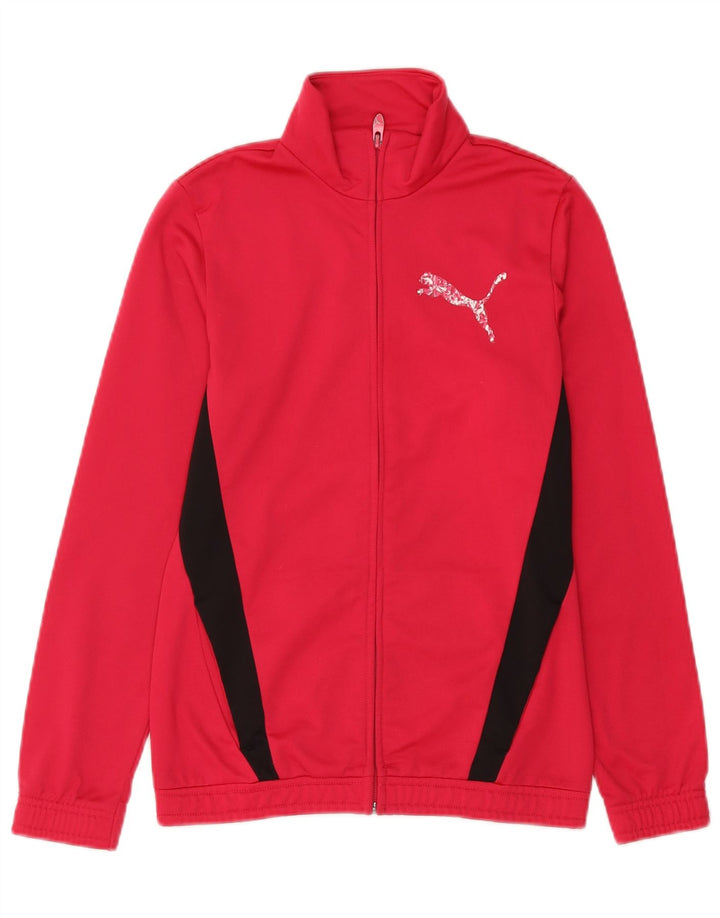 Puma Girls Tracksuit Top Jacket 13-14 Years Pink Colourblock Polyester