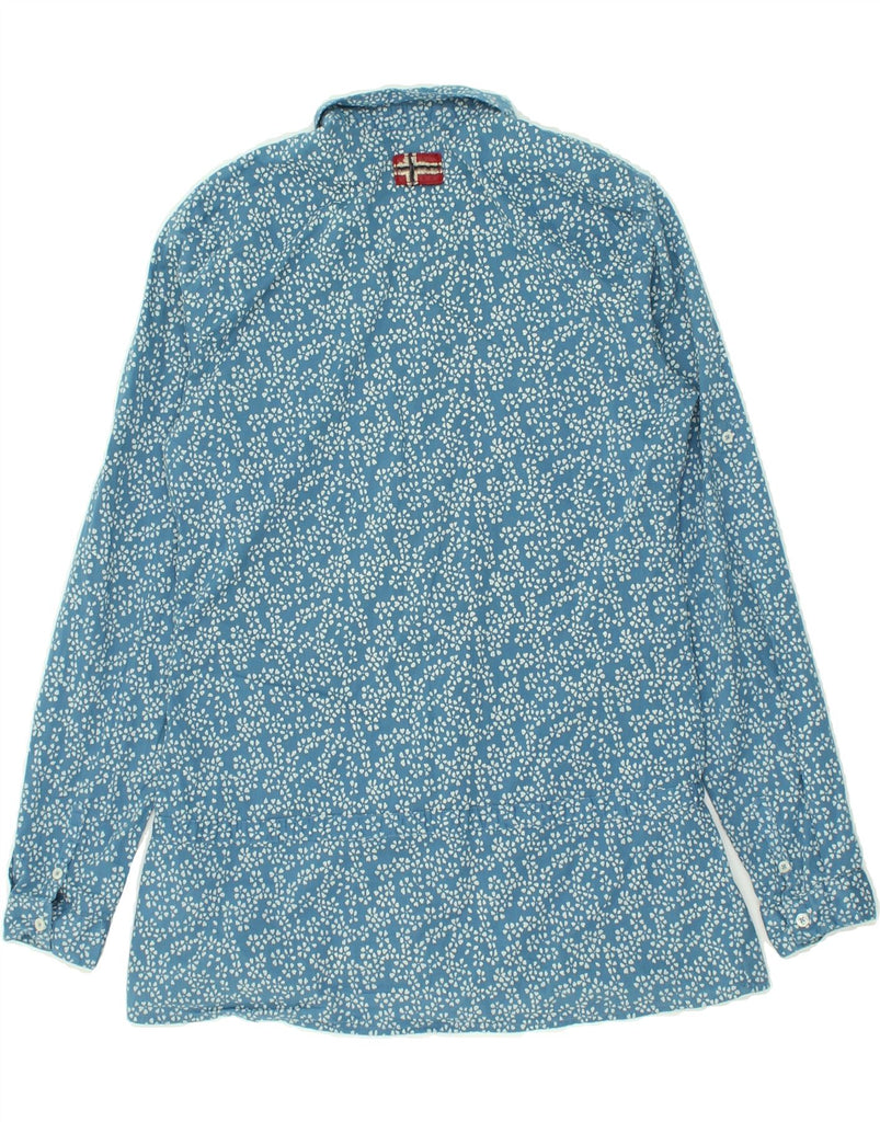 NAPAPIJRI Womens Pullover Shirt UK 10 Small Blue Floral Cotton | Vintage Napapijri | Thrift | Second-Hand Napapijri | Used Clothing | Messina Hembry 