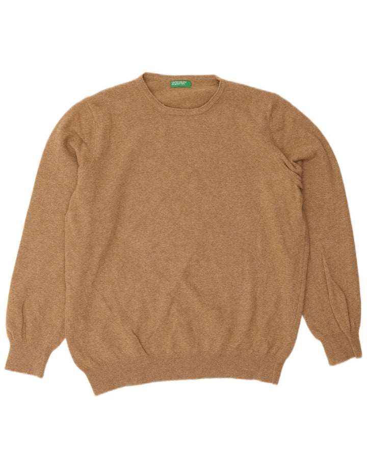 Benetton Mens Crew Neck Jumper Sweater Medium Brown