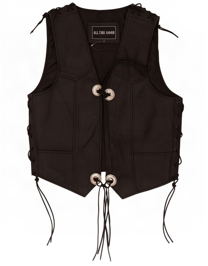 Vintage Mens Leather Waistcoat Small Black