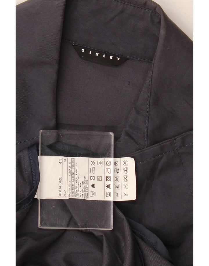 Sisley Womens Trench Coat IT 44 Medium Navy Blue Cotton