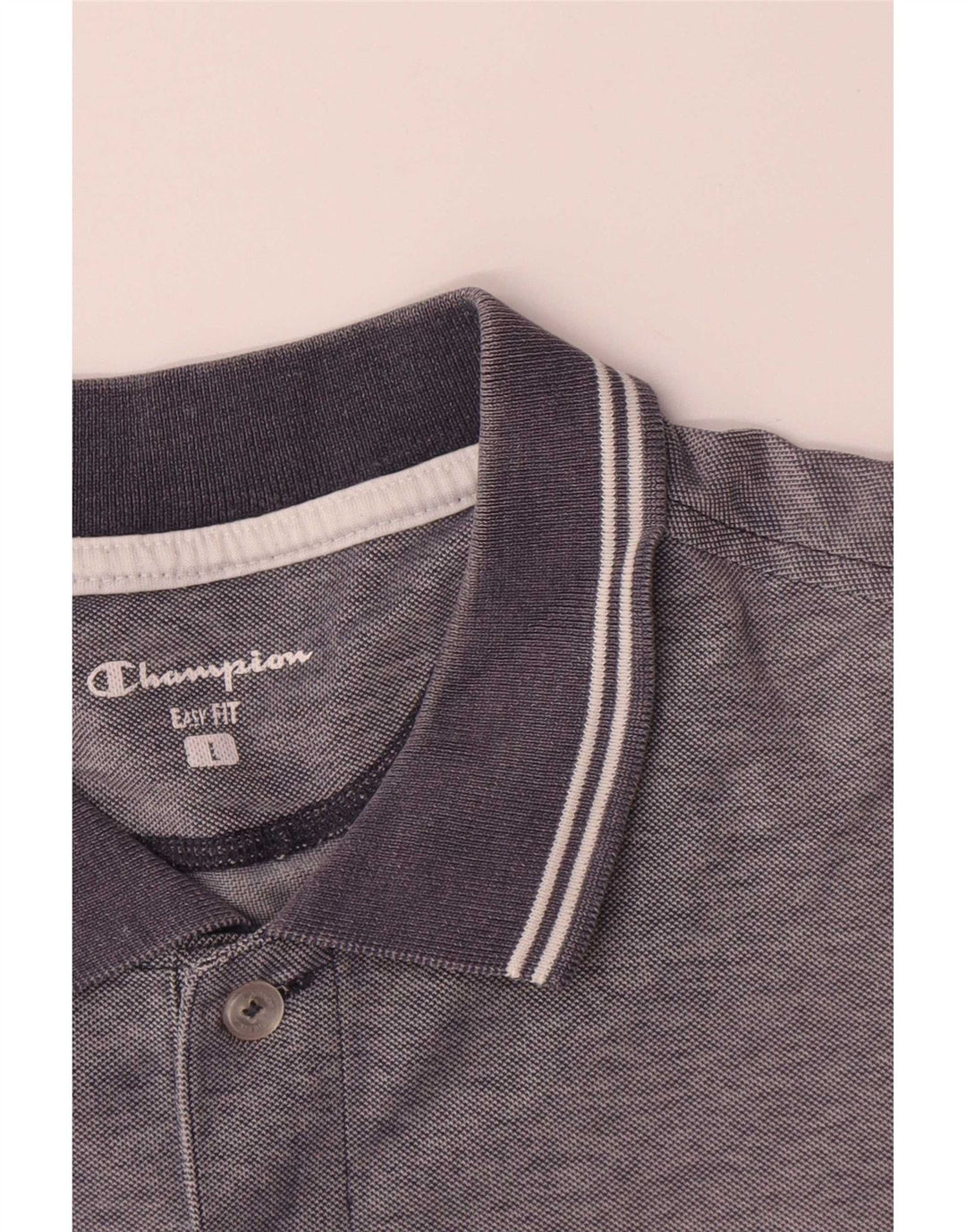 Champion Mens Easy Fit Polo Shirt Large Grey Striped Polyester