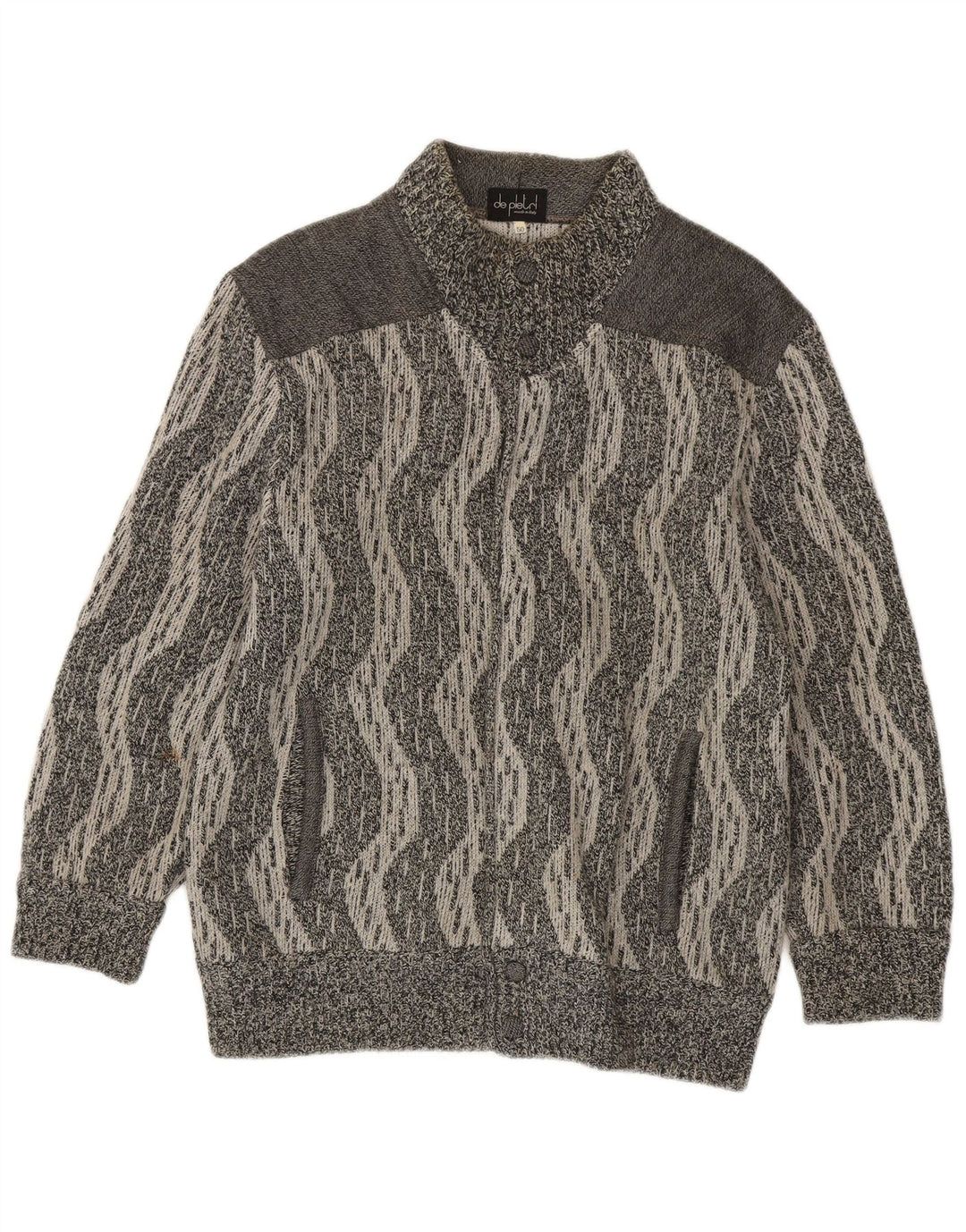 De Pletrl Mens Cardigan Sweater IT 50 Medium Grey Chevron Wool