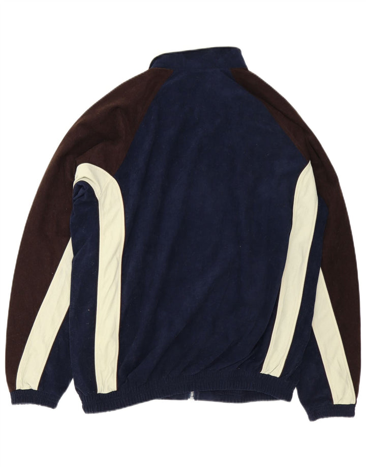 Asics Mens Velour Tracksuit Top Jacket Large Navy Blue Colourblock