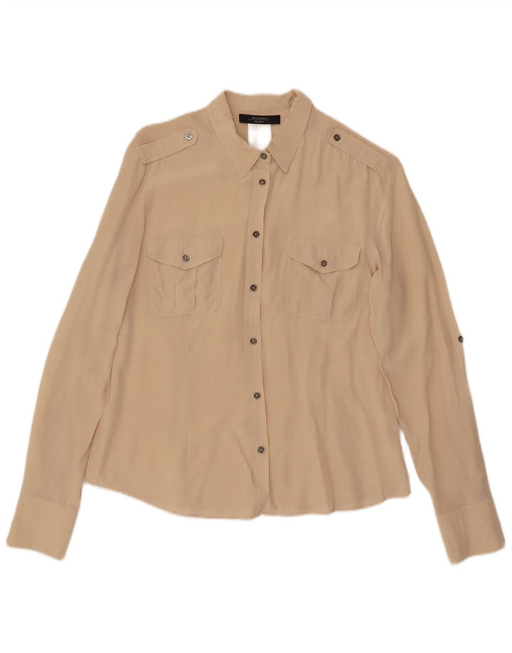 Max Mara Womens Long Sleeve Military Shirt Large Beige Silk