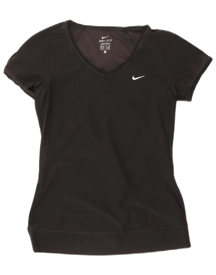 Nike Womens Dri Fit T-Shirt Top UK 12/14 Medium Black Polyester