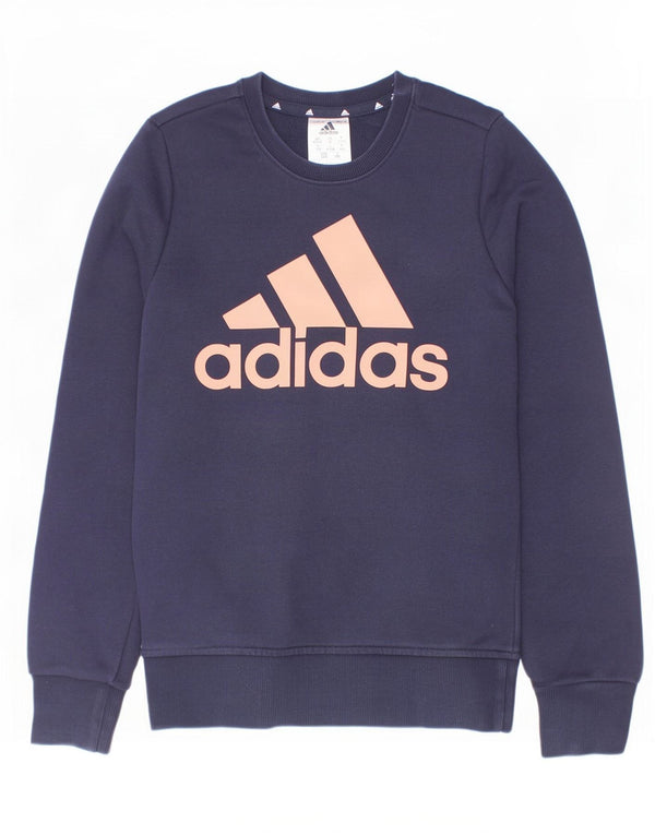 Adidas Girls Graphic Sweatshirt Jumper 11-12 Years Navy Blue Cotton