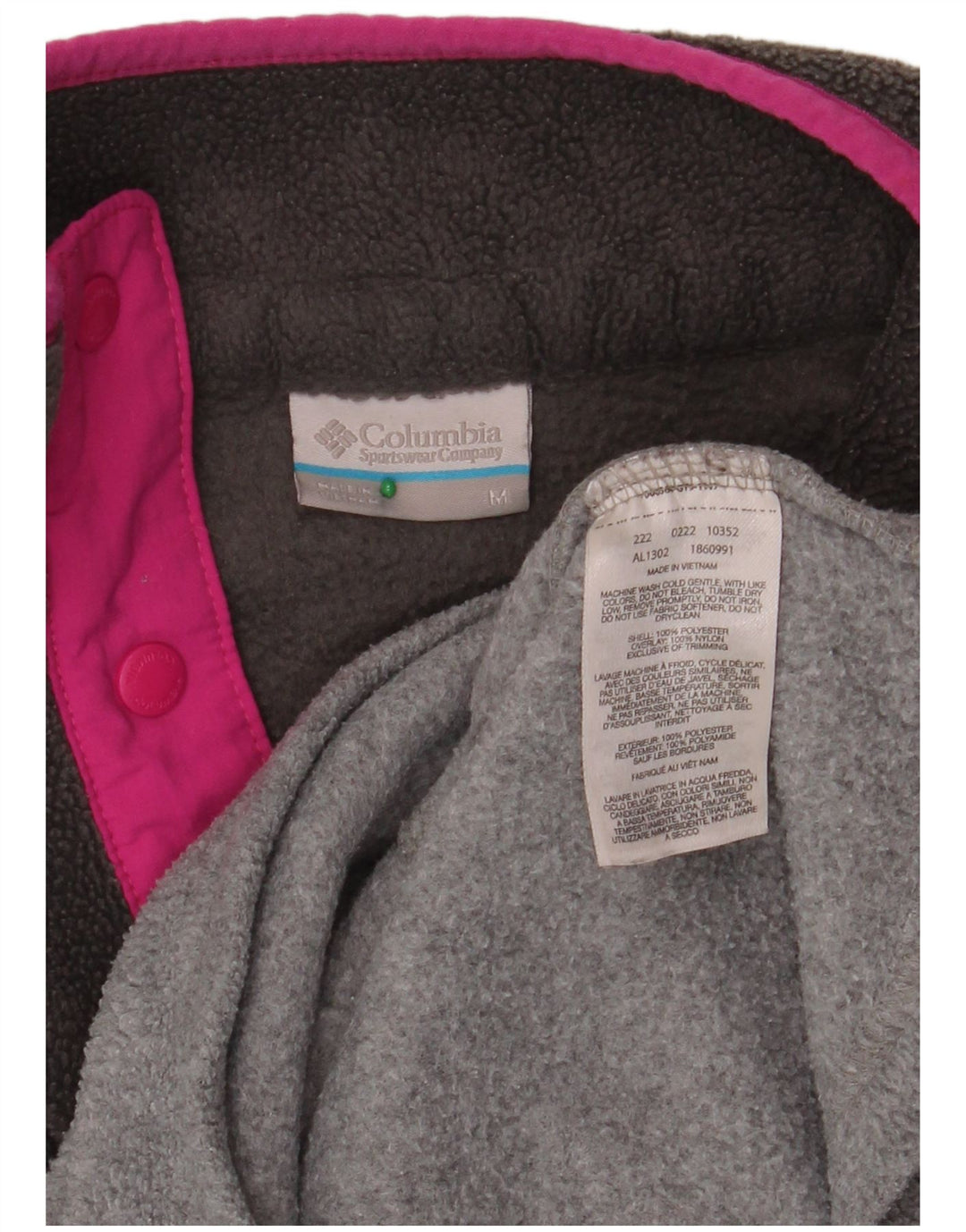 COLUMBIA Womens Button Neck Fleece Jumper UK 14 Medium Grey Colourblock