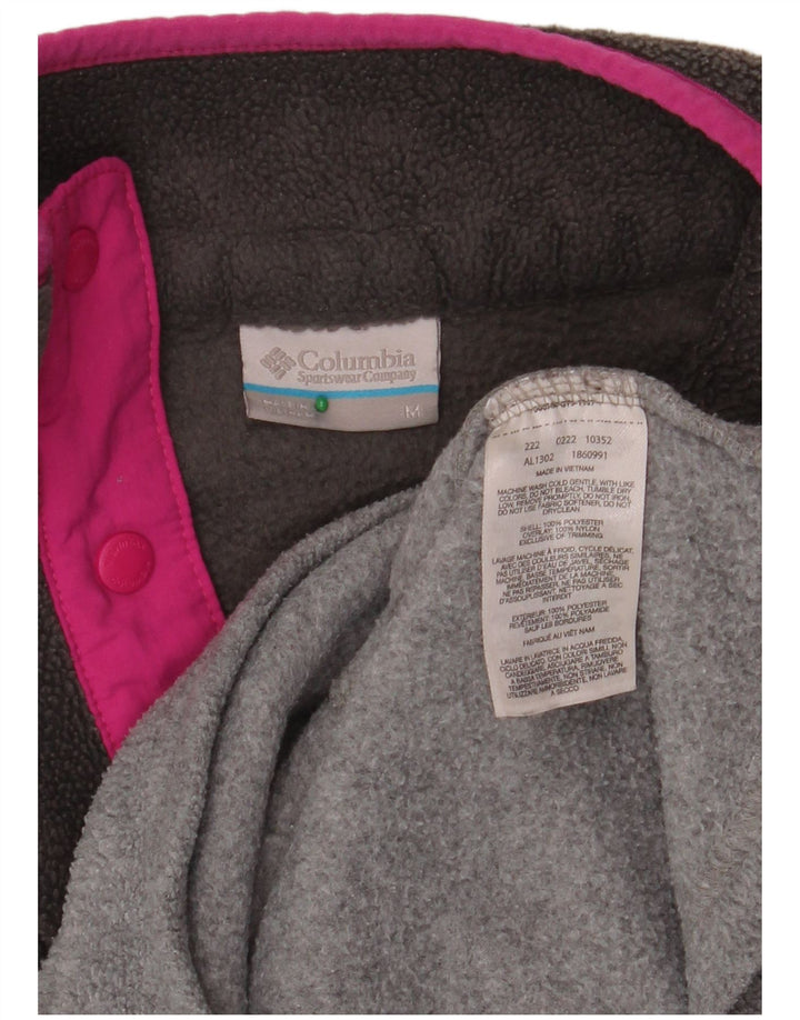 COLUMBIA Womens Button Neck Fleece Jumper UK 14 Medium Grey Colourblock