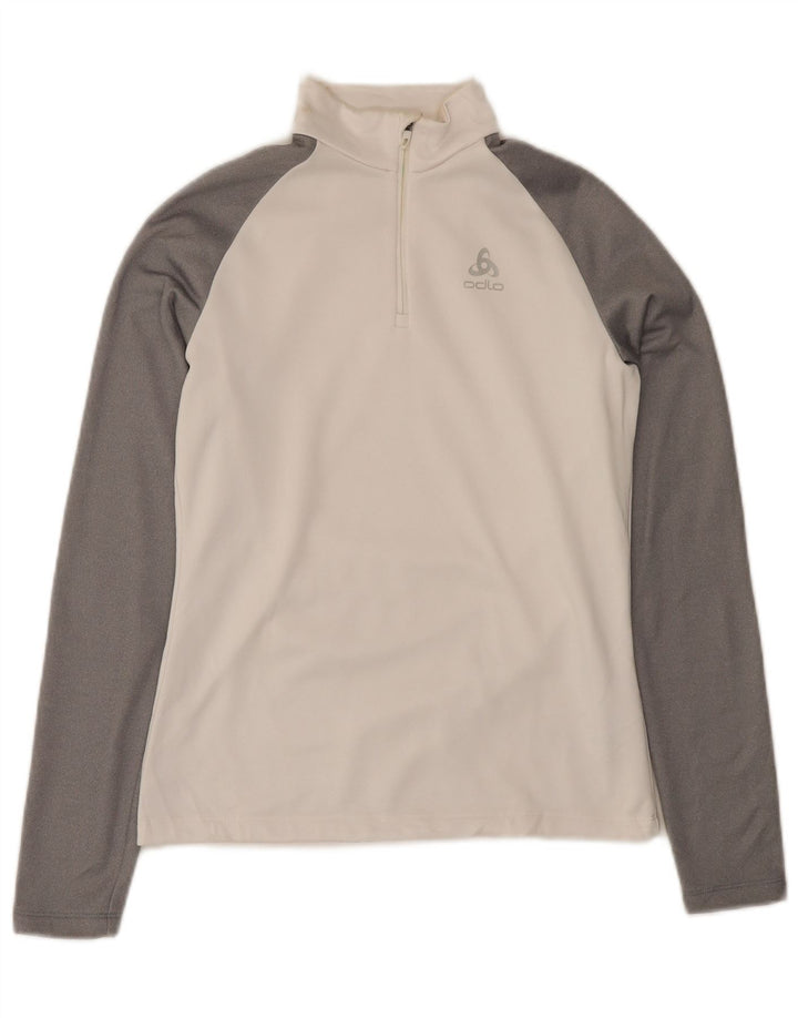 ODLO Womens Zip Neck Pullover Tracksuit Top UK 6 XS White Colourblock