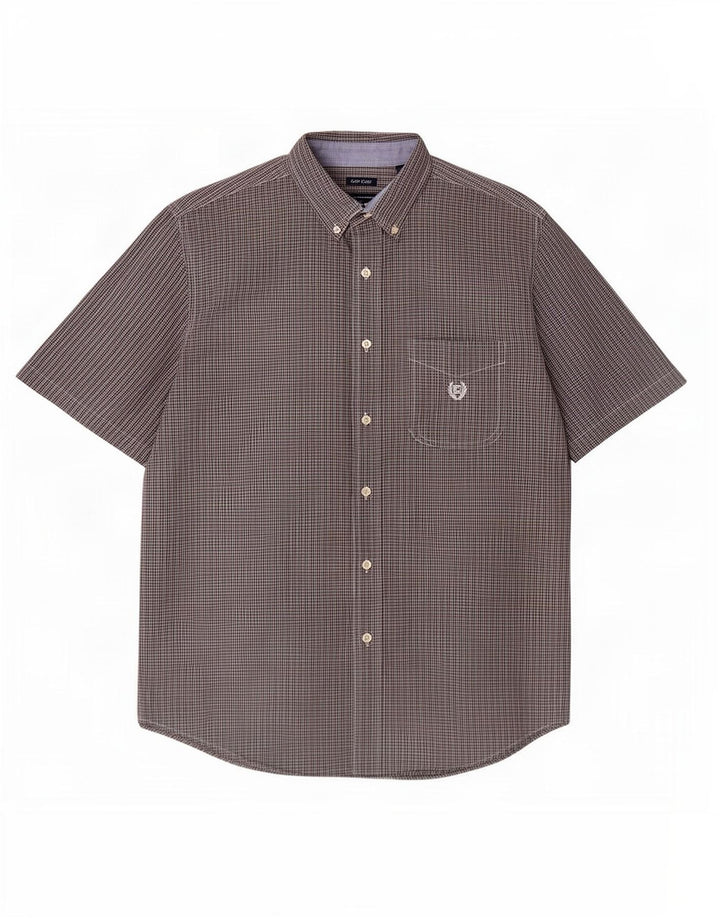 Chaps Mens Easy Care Short Sleeve Shirt Large Grey Cotton