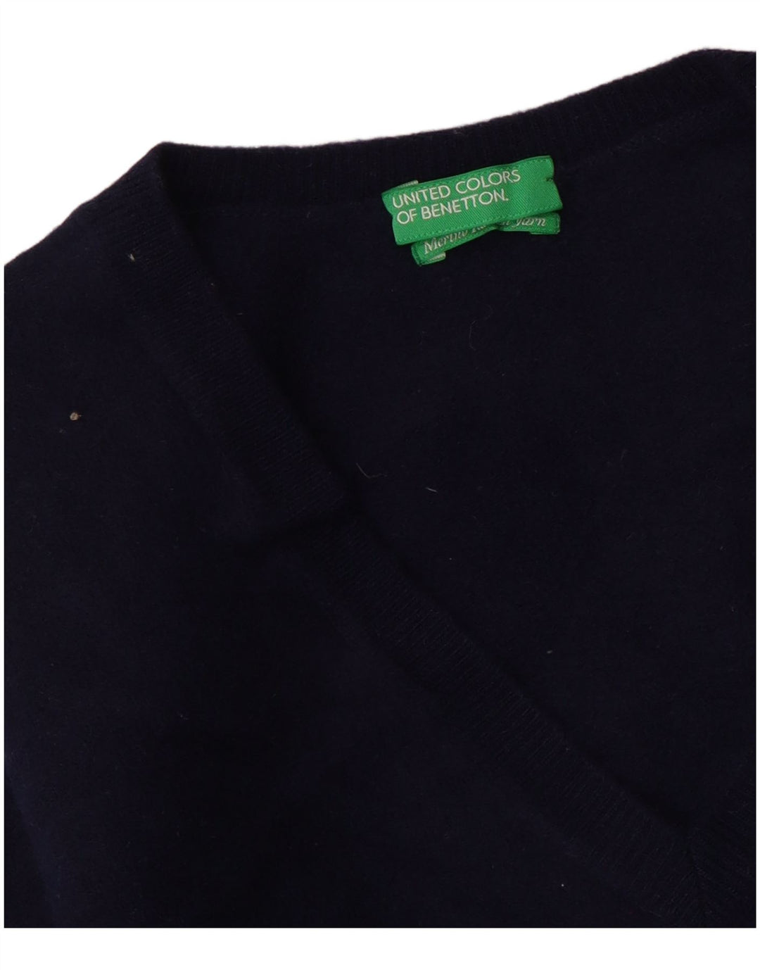BENETTON Womens Crop V-Neck Jumper Sweater UK 10 Small Navy Blue