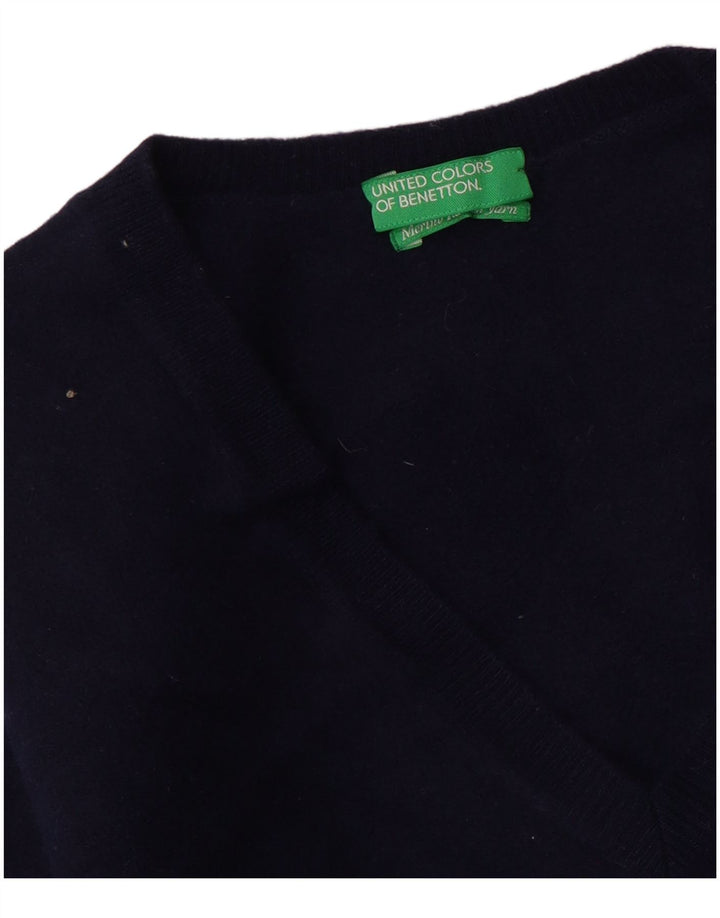 BENETTON Womens Crop V-Neck Jumper Sweater UK 10 Small Navy Blue