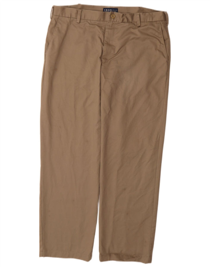 IZOD Mens Straight Chino Trousers W36 L32 Beige Cotton
