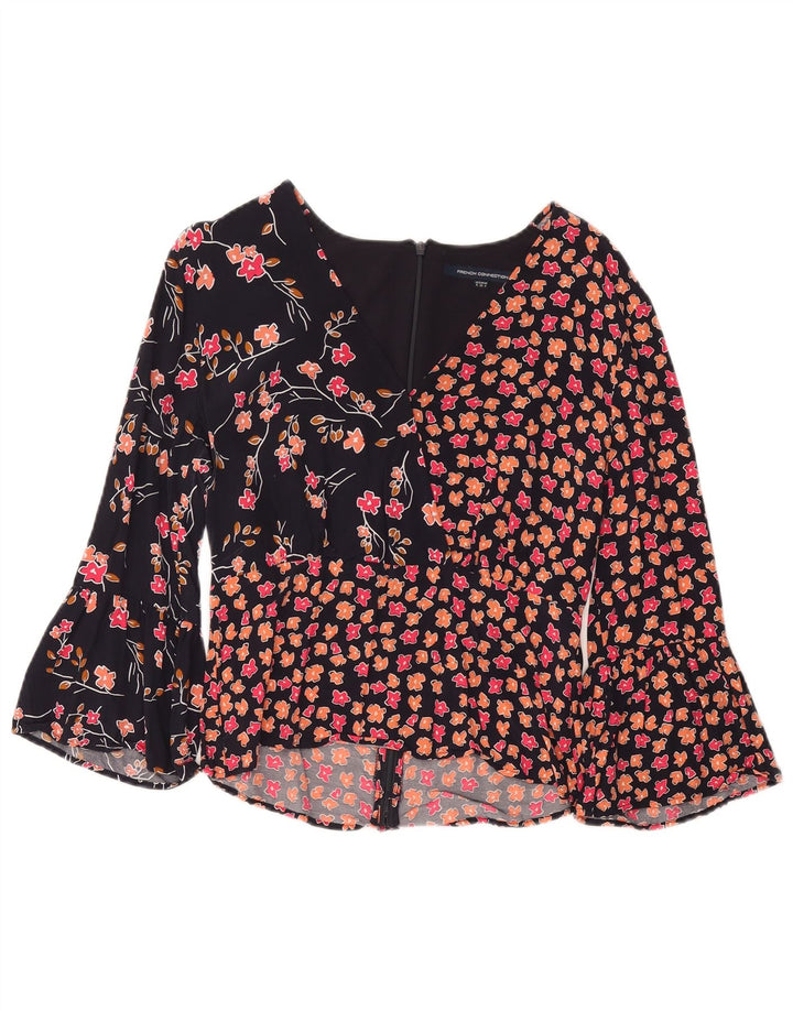 FRENCH CONNECTION Womens Crop Blouse Top UK 8 Small Navy Blue Floral